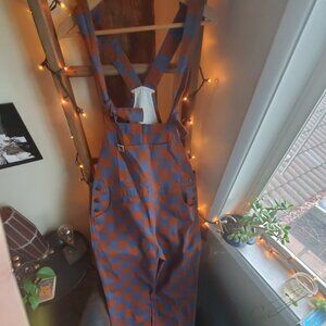 Lucy & Yak Cotton Dungarees Checkered Brown and Lavender UK 14 Regular NWT
